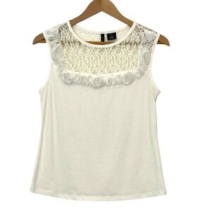 Sleeveless Lace and Rosette Top Cream Romantic Feminine Soft Girl Coquette